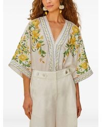 FARM Rio - Floral-Print Lace Trim Bodysuit - Lyst