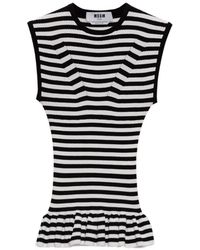 MSGM - Striped Ruffled Top - Lyst
