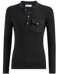 Brunello Cucinelli - Cashmere And Silk Ribbed Sweater With Henley Collar And Chest Pocket - Lyst