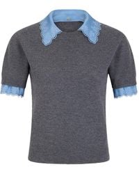 Rabanne - Embroidered-Satin-Trim Short-Sleeve Sweater - Lyst