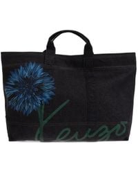 KENZO - Floral-Motif Denim Tote Bag - Lyst