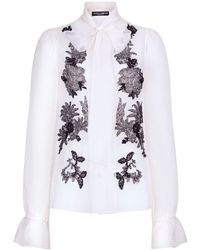 Dolce & Gabbana - Lace-appliqué Silk-blend Shirt - Lyst