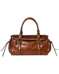 Miu Miu - Logo-Embossed Leather Tote Bag - Lyst