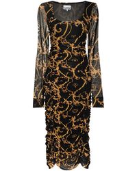 Ganni - Baroque-Print Midi Dress - Lyst
