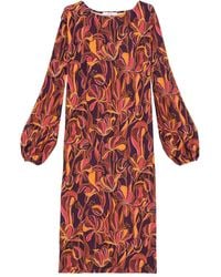Maliparmi - Floral-Print Balloon-Sleeve Midi Dress - Lyst