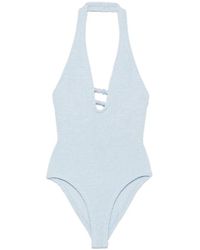 Hunza G - Adriana Bead-Embellished Halterneck Swimsuit - Lyst