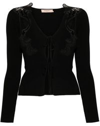 Twinset - Lace-Panels Ribbed-Knit Cardigan - Lyst