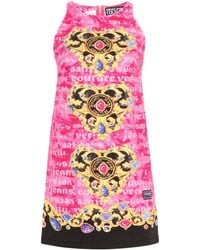 Versace - Heart-couture-print Denim Mini Dress - Lyst