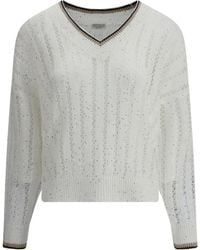 Brunello Cucinelli - Open Knit Sweater - Lyst