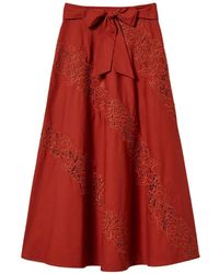 Twinset - Long Poplin And Broderie Anglaise Skirt - Lyst