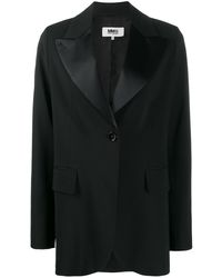 MM6 by Maison Martin Margiela Satin Lapel Blazer - Black