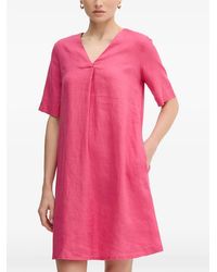Benetton - V-Neck Pleated-Detail Mini Dress - Lyst