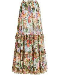 Etro - Floral-print Tiered Silk Skirt - Lyst