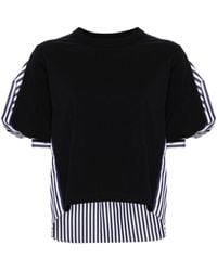 Sacai - Striped-panel Balloon-sleeves T-shirt - Lyst