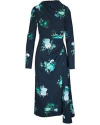 Erdem - Floral Stretch Cady Draped Midi Dress - Lyst