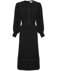 Yves Salomon - Drawstring-Waist Puff-Sleeve Midi Dress - Lyst