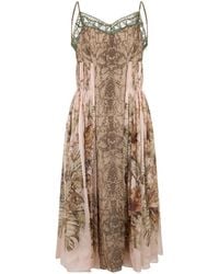 Alberta Ferretti - Lace-Trim Snake-Print Midi Dress - Lyst
