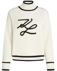 KARL LAGERFELD - Logo-Embroidered Ribbed Knit Sweater - Lyst