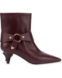 Love Moschino - Heart-Embellished Leather Ankle Boots - Lyst