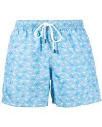 Fedeli Dinosaur-print Swim Shorts - Blue
