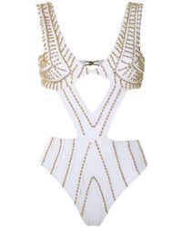 Amir Slama Costume intero con ricamo - Bianco