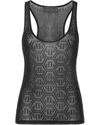 Philipp Plein - Tulle Tank Top Monogram Strass - Lyst