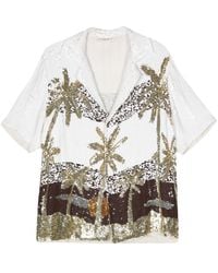 P.A.R.O.S.H. - Palm Tree-Print Sequin-Embellished Shirt - Lyst