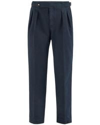 Brunello Cucinelli - Cotton Chevron Trousers With Reversed Double Pleats And Waist Tabs - Lyst