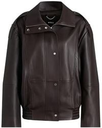 BOSS - Funnel-Neck Leather Jacket - Lyst