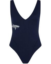 Let's Swim - Plunging V-Neck Shark-Print Swimsuit - Lyst