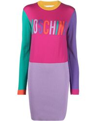 Moschino - Intarsia Logo-knit Jumper Dress - Lyst