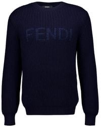 Fendi - Embroidered-Logo Long-Sleeved Sweater - Lyst