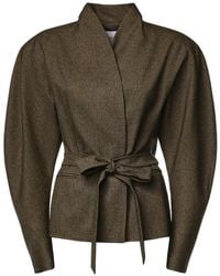 ANDAMANE - Margaux Belted Puff-Sleeve Jacket - Lyst