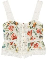 Alice + Olivia - Floral-Print Lace-Trim Top - Lyst