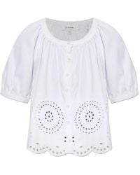 FRAME - Eyelet Billow Broderie-Anglaise Scalloped-Hem Top - Lyst