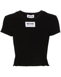 Moschino Jeans - Logo-patch Ribbed Cropped T-shirt - Lyst