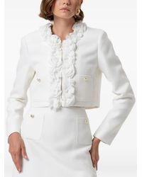 Fracomina - Floral-Applique Cropped Tweed Jacket - Lyst