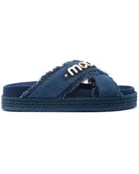 Mou - Logo-Lettering Denim Slides - Lyst