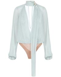 Elisabetta Franchi - Crêponne Pussy-Bow Bodysuit - Lyst
