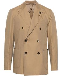 Lardini - Brooch-Detail Double-Breasted Blazer - Lyst