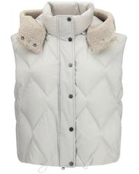 Brunello Cucinelli - Padded Vest With Shearling Hood - Lyst