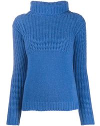 Liska Contrast Knit Cashmere Jumper - Blue