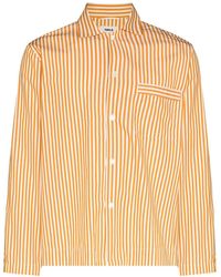 Tekla Striped Organic Cotton Pyjama Shirt - Orange