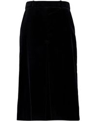Saint Laurent - Velvet-Pleated Midi Skirt - Lyst