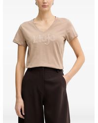 Liu Jo - V-Neck Logo-Print T-Shirt - Lyst