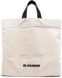 Jil Sander - Shopper Aus Leinen Mit Logo-Print - Lyst