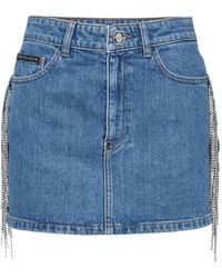 Philipp Plein - Crystal-Embellished Denim Mini Skirt - Lyst