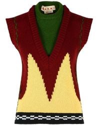Marni - Burgundy Wool Layered Vest With M Intarsia - Lyst