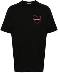 Roberto Cavalli - Heart-Embroidered Cotton T-Shirt - Lyst
