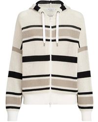Brunello Cucinelli - Striped Cotton Net Hooded Cardigan With Zipper - Lyst